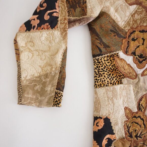 VTG Indigo Moon Patchwork Embroidered Jacket Boho Eclectic Grandpa Cabincore M - Picture 8 of 9